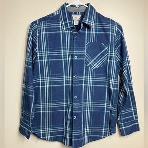 - Boys Size M, Blue Plaid Volcom Shirt